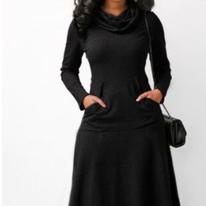 Cowl Neck Long Sleeve Black Maxi Dress